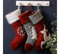 Dibor Pack Of 3 Knitted Traditional Xmas Gift Decoration Christmas Stocking For Kids