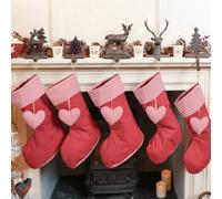 Dibor Pack Of 5 Traditional Red Gingham Xmas Christmas Gift Bag Christmas Stocking For Kids