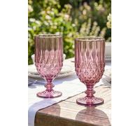 Dibor Pair of Diamond Embossed Pink Wine Goblets - Christmas Gift for Her | Size: 2 Pack Dibor Pink 2 Pack