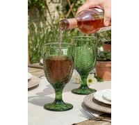 Dibor Pair of Fern Leaf Green Embossed Wine Goblets 230ml - Christmas Gift for Her | Size: 2 Pack Dibor Green 2 Pack
