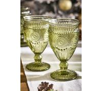 Dibor Pair of Palmas Green Mandala Embossed Wine Goblets 300ml - Christmas Gift for Her | Size: 2 Pack Dibor Green 2 Pack