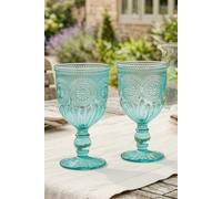 Dibor Pair of Parisian Turquoise Mandala Embossed Wine Goblets 300ml - Christmas Gift for Her in Green | Size: 2 Pack Dibor Green 2 Pack