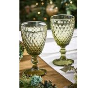 Dibor Pair of Rococo Emerald Green Diamond Embossed Wine Goblets 270ml - Christmas Gift for Her | Size: 2 Pack Dibor Green 2 Pack