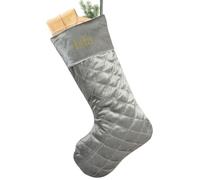 Dibor Personalised Christmas Stocking Luxury Velvet Quilted Traditional Gift Present Embroidered Xmas Stocking 20” Mantelpiece Decoration Festive Gift Sack Stockings (Silver)