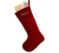 Dibor Personalised Christmas Stocking Luxury Velvet Quilted Traditional Gift Present Embroidered Xmas Stocking 20” Mantelpiece Decoration Festive Gift Sack Stockings (Red)