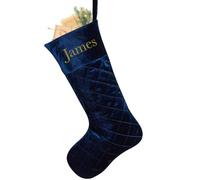 Dibor Personalised Christmas Stocking Luxury Velvet Quilted Traditional Gift Present Embroidered Xmas Stocking 20” Mantelpiece Decoration Festive Gift Sack Stockings (Blue)