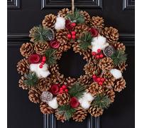 Dibor Pinecone & Roses Xmas Decor Front Door Wreath Christmas Wreath 36cm in Red Dibor Red