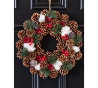 Dibor Pinecone & Roses Xmas Decor Front Door Wreath Christmas Wreath 36cm in Red Dibor Red