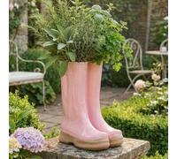 Dibor Pink Double Wellington Boots Large Ceramic Indoor Outdoor Flower Pot Garden Planter Pot (W) 24cm, (H) 29.5cm Dibor Pink Large