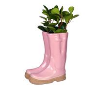 Dibor Pink Double Wellington Boots Large Ceramic Indoor Outdoor Flower Pot Garden Planter (W) 24Cm, (H) 29Cm