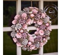 Dibor Pink Roses Festive Xmas Decor Front Door Christmas Wreath 38cm Dibor Pink