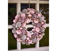 Dibor Pink Roses Festive Xmas Decor Front Door Christmas Wreath 38cm Dibor Pink