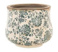 Dibor Plant Pot Blue Floral Print Ceramic Jardinière Planter (Medium) | Distressed Effect Finish, Watertight, Cachepot, Indoor, Outdoor, Vintage Style, Houseplant Pot, Flower Pot