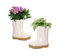 Dibor Plant Pot Set of 2 Garden Wellington Boot Ceramic Flower Planter Pots