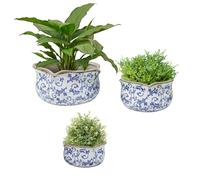 Dibor Plant Pots S/3 Ceramic Jardinière Planters w/Floral Print (Blue)