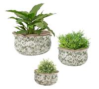 Dibor Plant Pots S/3 Ceramic Jardinière Planters w/Floral Print (Green)