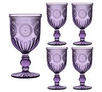 Dibor Purple Wine Goblet Set Embossed 300ml Wine Glasses Dishwasher Safe | Vintage Style, Mandala Embossed, Coloured Glassware, Alfresco Dining