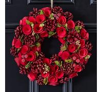 Dibor Red Crimson Rose Xmas Decor Front Door Wreath Christmas Wreath 35cm Dibor Red
