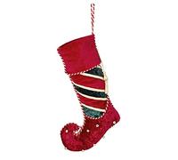 Dibor Red & Green Jingle Bell Velvet Christmas Stocking - H49cm