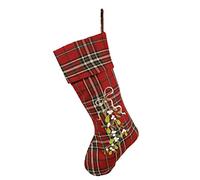 Dibor Red Tartan Christmas Stocking with Mistletoe Embroidery Stitching