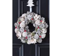 Dibor Red Velvet Festive Decor Xmas Front Door Wreath Christmas Wreath 30cm in White Dibor White