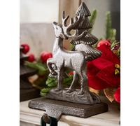Dibor Reindeer Christmas Stocking Holder Set Of Four - Recycled Iron, Antique Brown, Felt Base