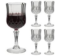 Dibor Reusable Plastic Drinking Glasses Set of 4 - Wine Glass Tumbler Acrylic Party Alfresco Dining Picnic Glassware Set with Vintage Style Diamond Embossed Finish Design (Wine Glass)