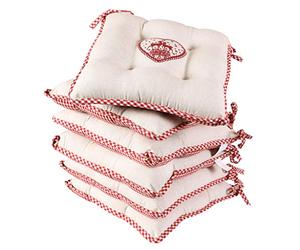 Dibor Reversible Seat Pads Set of 6 Reindeer Stag & Gingham Print Red Kitchen Chair Cushions - Tie On Seat Cushions for Dining Chairs Traditional Rustic Style Chair Pads