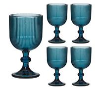 Dibor Ribbed Wine Glasses Set of 4 Mid-Century Wine Glass Goblets (Blue) | Dishwasher Safe, 360ml, Alfresco Dining, Coloured Glass, Glassware, Tableware