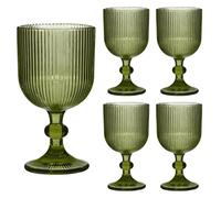 Dibor Ribbed Wine Glasses Set of 4 Mid-Century Wine Glass Goblets (Green) | Dishwasher Safe, 360ml, Alfresco Dining, Coloured Glass, Glassware, Tableware