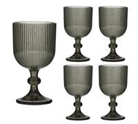 Dibor Ribbed Wine Glasses Set of 4 Mid-Century Wine Glass Goblets (Grey) | Dishwasher Safe, 360ml, Alfresco Dining, Coloured Glass, Glassware, Tableware