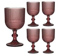 Dibor Ribbed Wine Glasses Set of 4 Mid-Century Wine Glass Goblets (Pink) | Dishwasher Safe, 360ml, Alfresco Dining, Coloured Glass, Glassware, Tableware