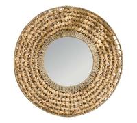 Dibor Round Wall Mirror Natural Woven Water Hyacinth Rustic Boho Bohemian Mid-Century Modern Style Living Room Bedroom Hallway Mirrors 65cm