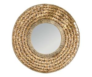 Dibor Round Wall Mirror Natural Woven Water Hyacinth Rustic Boho Bohemian Mid-Century Modern Style Living Room Bedroom Hallway Mirrors 65cm
