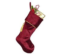 Dibor Ruby Red Crushed Velvet Christmas Stocking (CR05) | Hanging Loop, Tassel Decoration, Braided Cuff