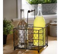 Dibor Rustic Style Bottle Carrier Four Compartment Woven Chicken Wire Square Wine Bottle Holder