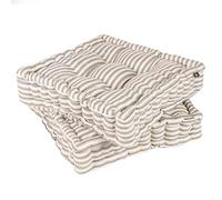 Dibor Seat Pad Set of 2 Striped Garden Cushions for Dining Furniture (Grey) | Machine Washable, 100% Cotton, Recycled Polyester Fibre Filling, Striped, Carrying Handle, Seat Pad, Bench Cushion