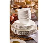 Dibor Set of 12 Four Person Auvergne Beaded White Christmas Dinner Set | Size: 12 Pack Dibor White 12 Pack
