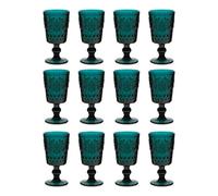 Dibor Set Of 12 Luxury Embossed Dark Green Drinking Glass Spring Summer Wine Goblets 290Ml