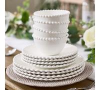 Dibor Set of 12 Four Person Auvergne Beaded White Christmas Dinner Set | Size: 12 Pack Dibor White 12 Pack