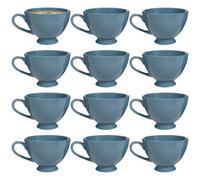 Dibor Set Of 12 Montmartre Large French Blue Ceramic Tea Cups Coffee Mugs H9.7Cm X Dia13.5Cm