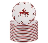 Dibor Set of 12 Red & White Stag Dishwasher & Microwave Safe Stoneware Plates