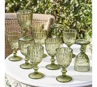 Dibor Set Of 12 Vintage Luxury Green Spring Summer Wine Goblets Drinking Glass 350Ml