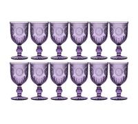 Dibor Set Of 12 Vintage Luxury Purple Embossed Drinking Wine Glass Spring Summer Wine Goblets 290Ml