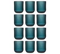 Dibor Set Of 12 Vintage Luxury Blue Ribbed Short Drinking Glass Whisky Glass Tumbers Spring Summer Wedding Decor Glassware 270Ml