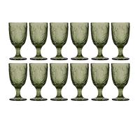 Dibor Set of 12 Vintage Luxury Green Leaf Embossed Drinking Glass Wine Goblets Festive Christmas Decor Glassware 230ml | Size: 12 Pack Dibor Green 12 Pack