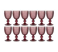 Dibor Set of 12 Vintage Luxury Spring Summer Pink Embossed Drinking Glass Wine Goblets Wedding Gift 310ml | Size: 12 Pack Dibor Pink 12 Pack