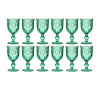 Dibor Set of 12 Vintage Luxury Spring Summer Turquoise Embossed Drinking Glass Wine Goblets Wedding Gift 290ml in Green | Size: 12 Pack Dibor Green 12 Pack