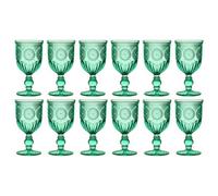 Dibor Set Of 12 Vintage Luxury Turquoise Embossed Drinking Glass Spring Summer Wine Goblets 290Ml