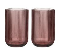 Dibor Set of 2 Amethyst Pink Ribbed Relief Embossed 420ml Tumbler Glasses (DK54)